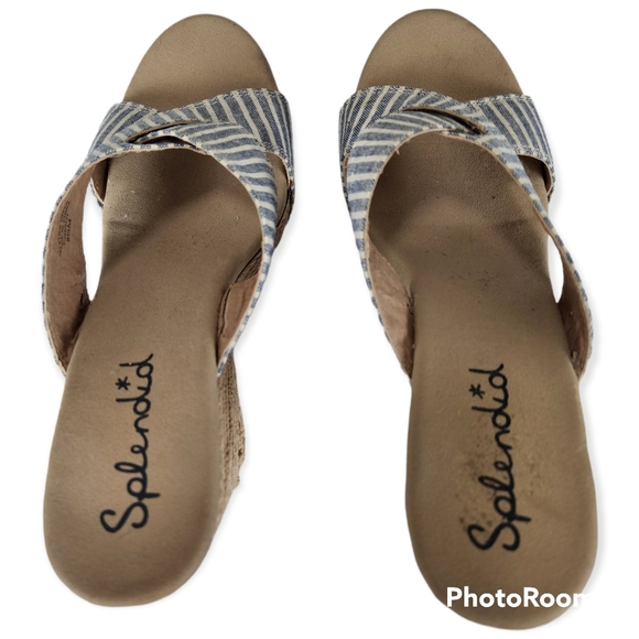 Splendid Kalypso denim chambray and white stripe wedge sandals size 8.5 - Picture 6 of 15